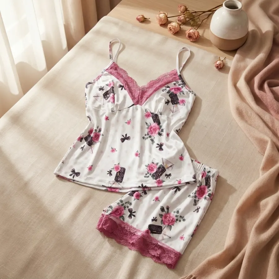 Pijama floral feminino
