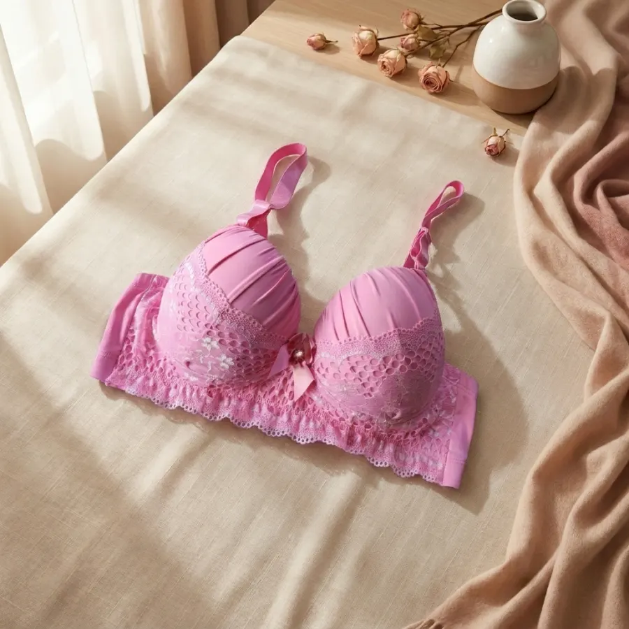 Sutiã rosa com renda